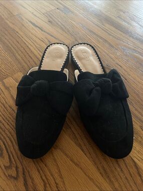 LOFT Black Bow Suede Slide Mules